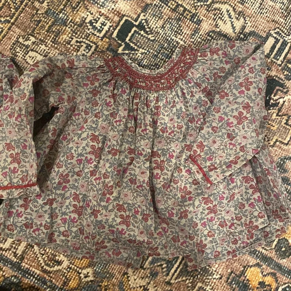 Bonpoint Floral Smocked Blouse in Pink and Cream